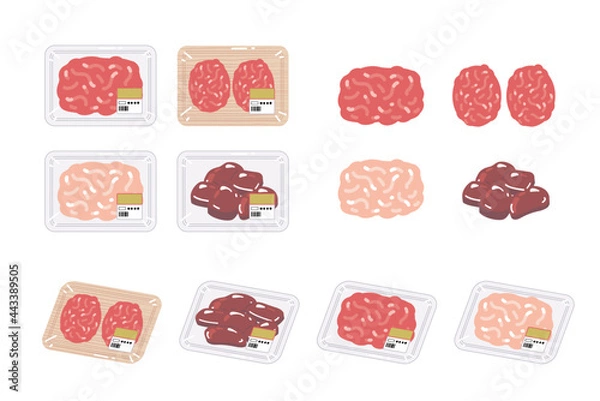 Fototapeta スーパーの精肉コーナーにあるパックのお肉　ミンチ肉とレバー