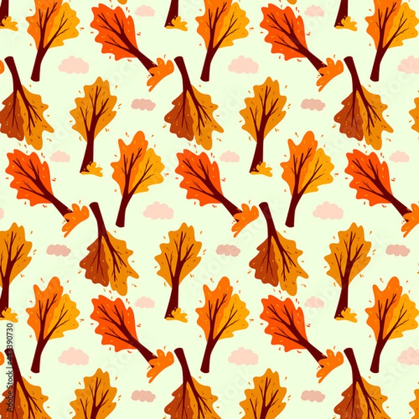 Fototapeta Autumn pattern. Abstract autumn tree and cloud. Ornamental plant.