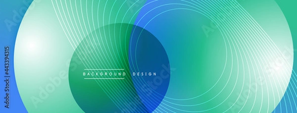 Fototapeta Gradient circles with shadows. Vector techno abstract background. Modern overlapping forms wallpaper background, design template