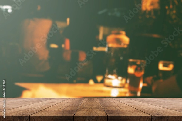 Fototapeta 3D rendering, wooden top table on isolate light and blurred background 