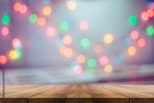 Fototapeta 3D rendering, wooden top table on isolate light and blurred background 