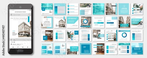 Fototapeta Social media pack Posts for medical  content, site for Bloggers, Fashion, ad, Lifestyle brands, Creative business blog. Set of square Presentation templates. Unique trendy website slider frames. 