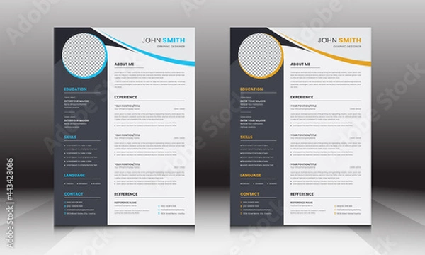Fototapeta Modern Creative Professional CV/Resume with Blue, Yellow, and Gray Accents