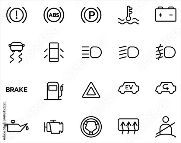 Fototapeta Simple set of car dashboard icon vector on white background.