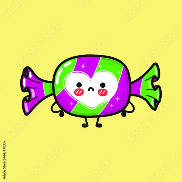 Fototapeta Cute sad candy character. Vector hand drawn cartoon kawaii character illustration icon. Isolated on white background. Сandy character concept