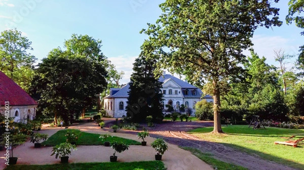 Fototapeta Abgunste manor in Zalenieku parish, Jelgavas region, Latvia, Europe. Manor was built  around 1780, but was burned down during the riots. Reconstruction started after 1908 and was completed in 1931.