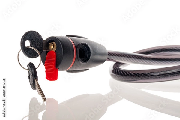 Fototapeta Bicycle lock with key locking mechanism, theft protection, isolated on a white background