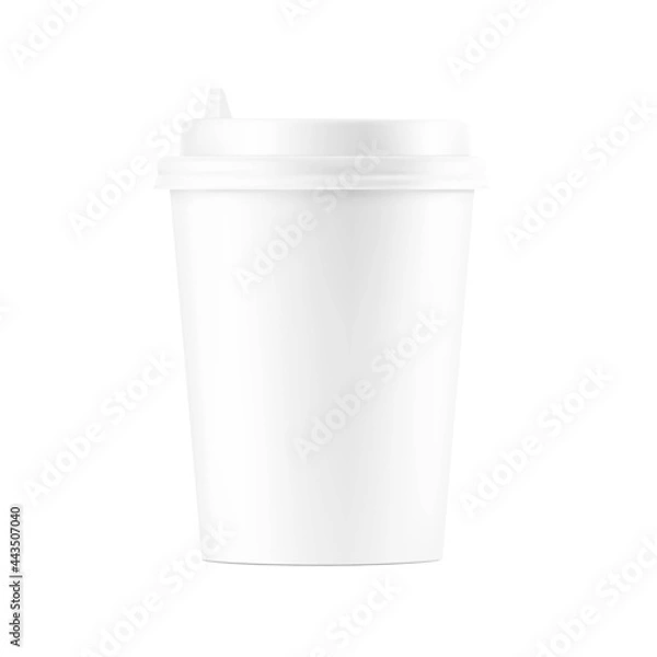 Fototapeta Realistic blank mockup paper cup with plastic lid. Coffee to go, take out mug. Vector illustration isolated and can be use for any backgrounds. EPS10.	