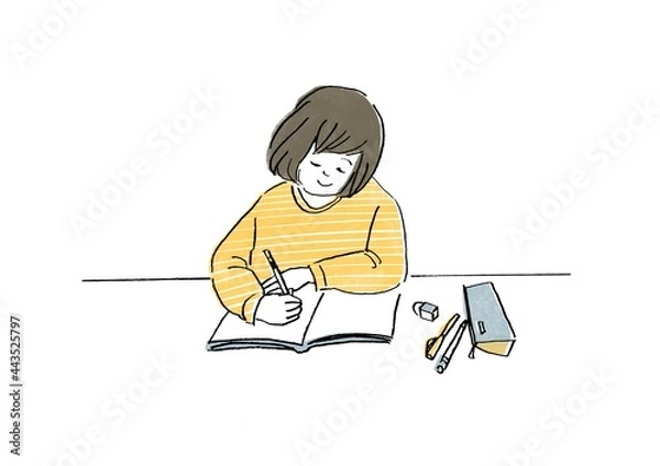 Fototapeta 楽しく勉強する小学生女子