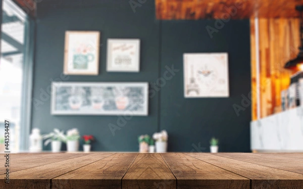 Fototapeta 3D rendering, wooden top table on isolate light and blurred background