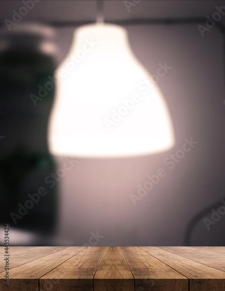 Fototapeta 3D rendering, wooden top table on isolate light and blurred background