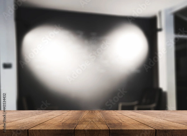 Fototapeta 3D rendering, wooden top table on isolate light and blurred background