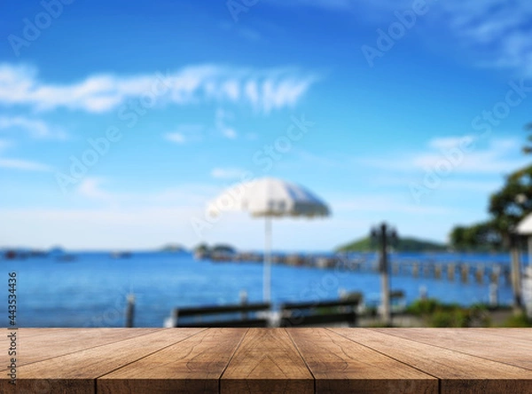 Obraz 3D rendering, wooden top table on isolate light and blurred background