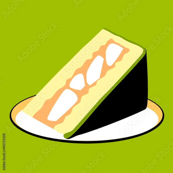 Obraz piece of cake on plate green tea bakery isolate illustration