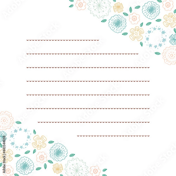 Fototapeta 水色系フラワーお手紙フレーム