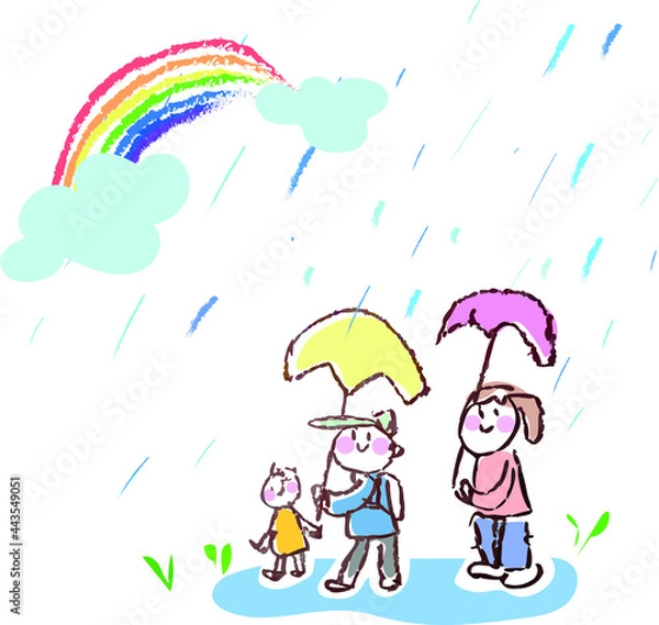 Obraz 비오는 날 산책, 아이들과 어른
