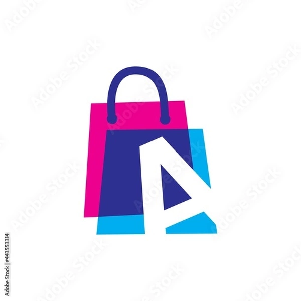 Fototapeta a letter shop store shopping bag overlapping color logo vector icon illustration