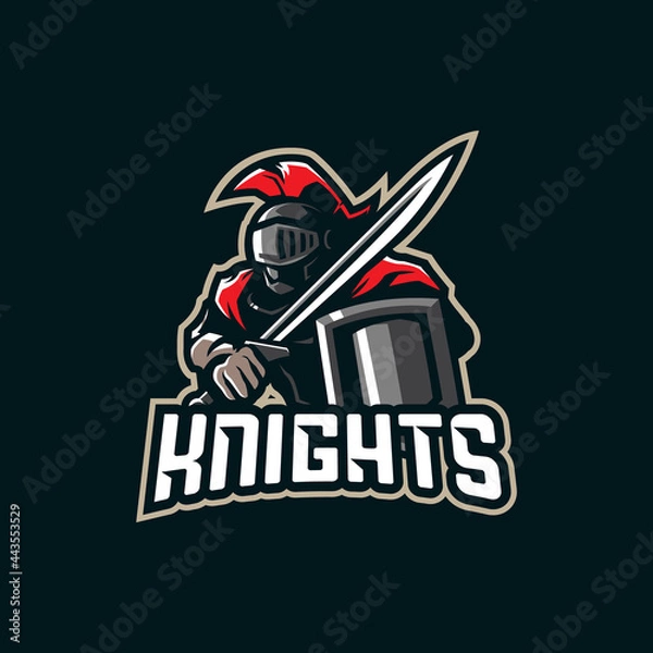 Obraz Knight mascot logo design vector with modern illustration concept style for badge, emblem and t shirt printing. Knight illustration with sword in hand.
