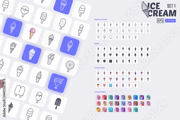 Fototapeta 25 Ice Cream Icon Pack with 4 Different Variation