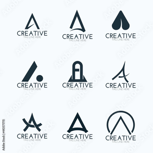 Fototapeta Set of abstract initial letter A line logo template.icons, business of luxury,elegant.Premium Vector