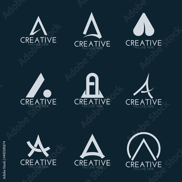 Fototapeta Set of abstract initial letter A line logo template.icons, business of luxury,elegant.Premium Vector