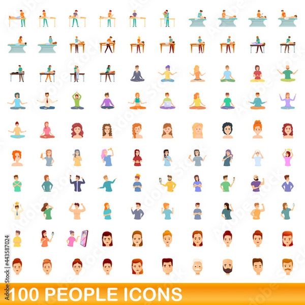 Fototapeta 100 people icons set. Cartoon illustration of 100 people icons vector set isolated on white background