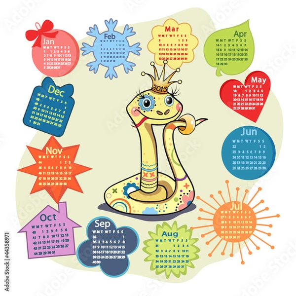 Fototapeta Calendar 2013 with funny snake symbol.