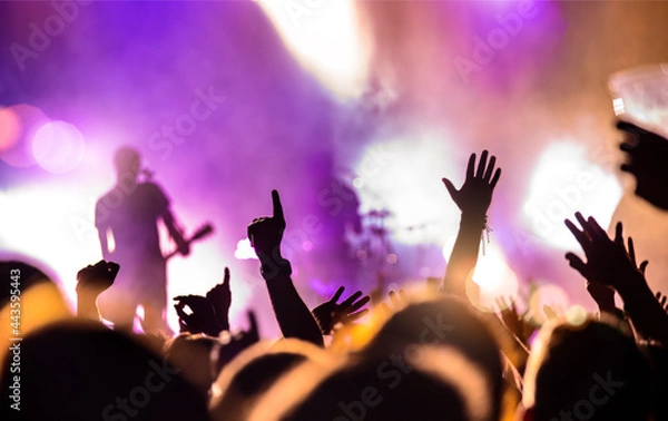 Fototapeta concert  with the silhouette of the band and copy space