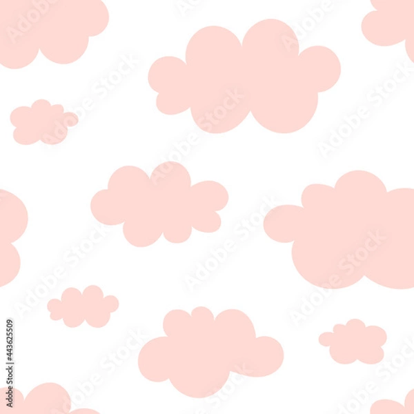 Fototapeta Simple seamless background with fluffy pink cartoon-like clouds. Design for fabric, textile print, wrapping paper, childish textiles. Cute vector illustration.