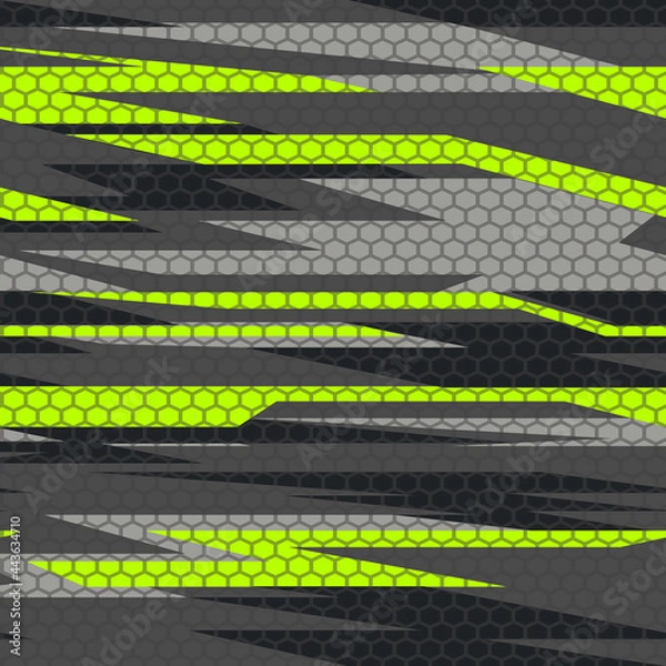 Obraz Camouflage seamless geometric pattern. Abstract camo from lines and hexagonal elements. Endless texture for fabric. Vector illustration