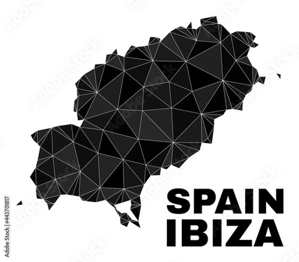 Fototapeta lowpoly Ibiza Island map. Polygonal Ibiza Island map vector is designed of scattered triangles. Triangulated Ibiza Island map polygonal model for political posters.