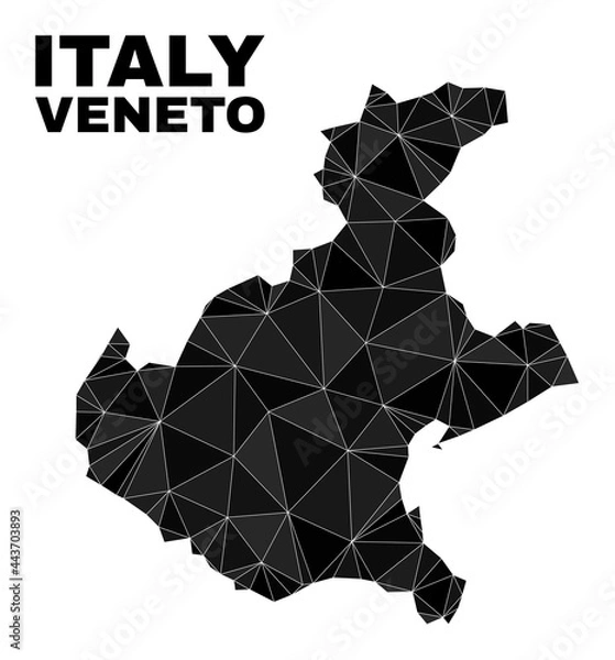 Fototapeta Low-poly Veneto region map. Polygonal Veneto region map vector is designed from chaotic triangles. Triangulated Veneto region map polygonal abstraction for political posters.