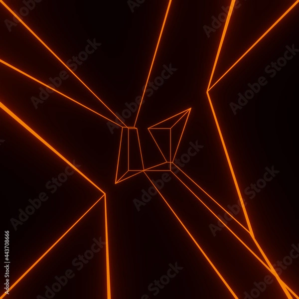 Obraz Render with glowing orange neon lines on black background