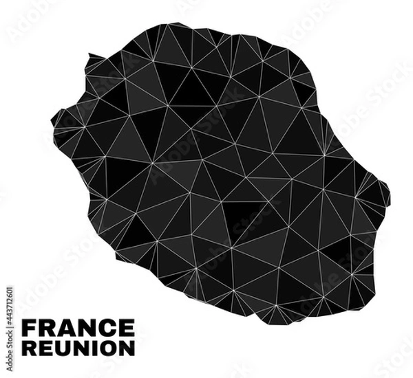 Fototapeta lowpoly Reunion Island map. Polygonal Reunion Island map vector is combined with random triangles. Triangulated Reunion Island map polygonal abstraction for patriotic purposes.
