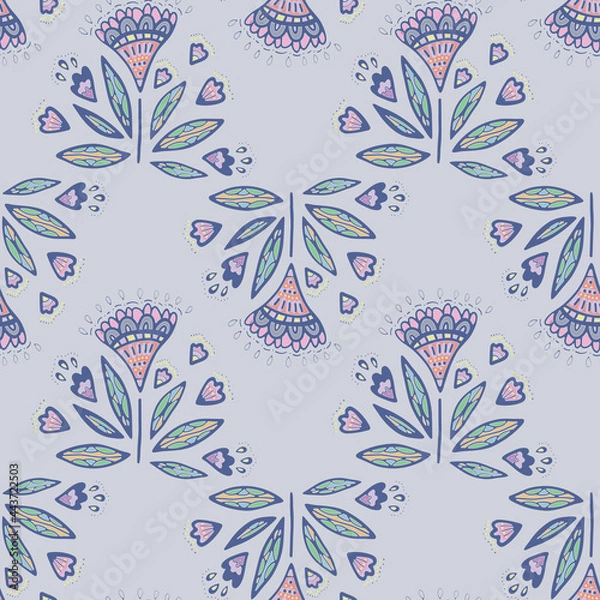 Obraz Background pattern with hand drawn abstract flowers. Vector seamless pattern.