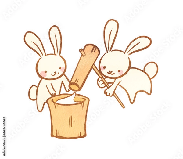 Fototapeta うさぎの餅つきの可愛いイラスト