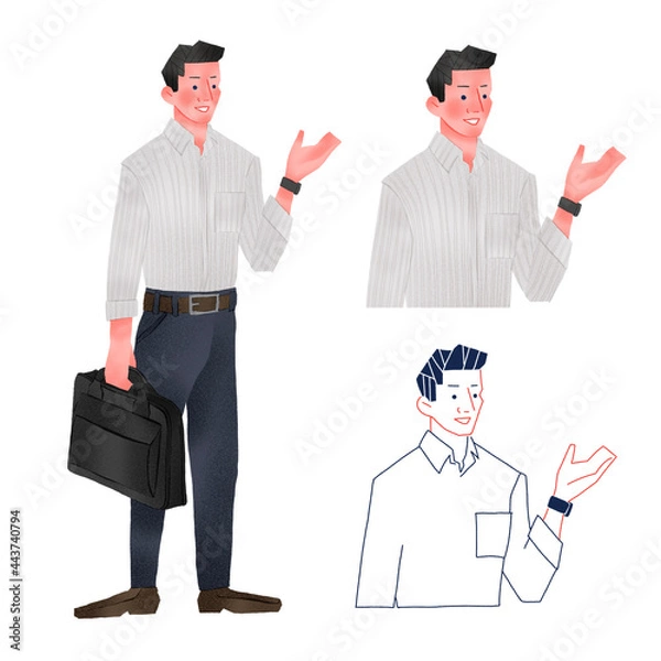 Obraz 手を上げているビジネスマン全身手描きイラスト
