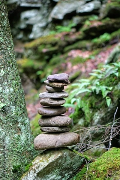 Obraz Stone Cairn on a Forest Hiking Trail