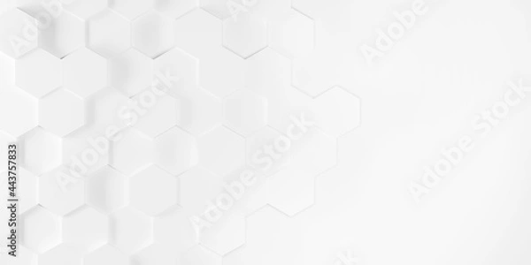 Obraz White geometric hexagons background with copy space. 3d illustration.