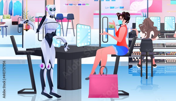 Fototapeta robots showing items in fashion boutique artificial intelligence technology concept
