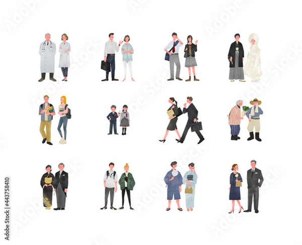 Obraz ペアの人々おしゃれ温かい全身手描きイラスト