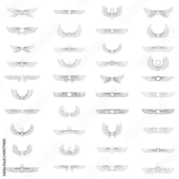 Fototapeta vector monochrome icon set with ancient egyptian symbol Winged sun for your project