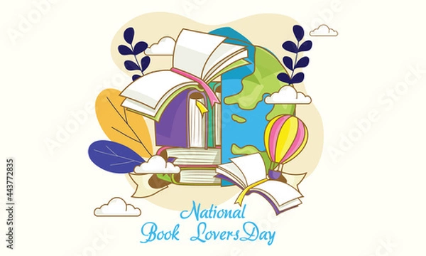 Fototapeta National Book Lovers Day vector design. Bluebook icon. Book Lovers Day Background Design.