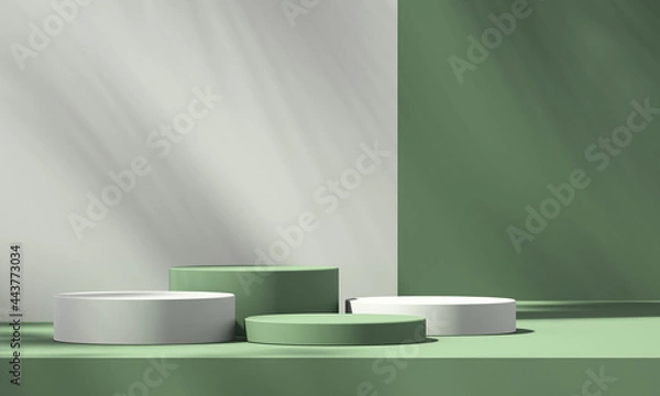 Fototapeta 3D green product podium display with green background and tree shadow,summer product mockup background,3D render illustration