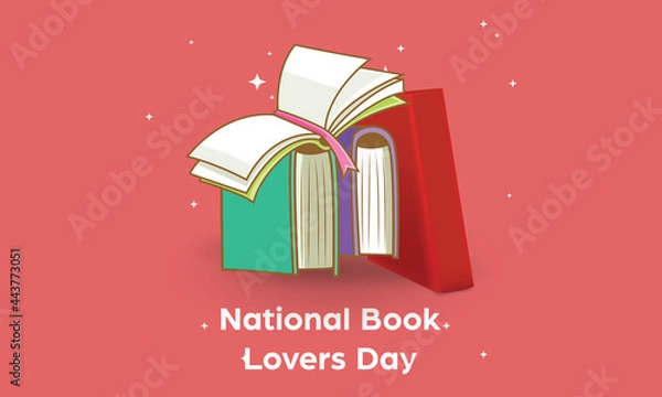 Fototapeta Vector wide horizontal banner template, illustration for National Book Lovers Day.