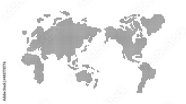 Fototapeta 世界地図 簡略ドットイラスト。デジタルイメージ（黒ドット、白背景）