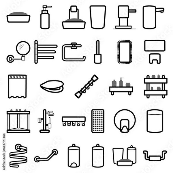 Obraz set of black and white icons of bathroom and toilet accessories, vector