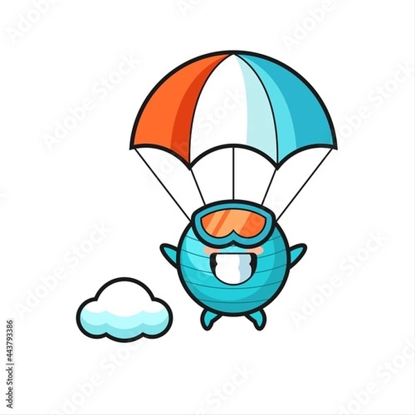Obraz exercise ball mascot cartoon is skydiving with happy gesture