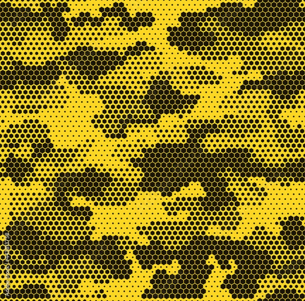 Fototapeta Seamless camouflage pattern. Military texture from hexagonal elements. Abstract camo. Print on fabric. Vector