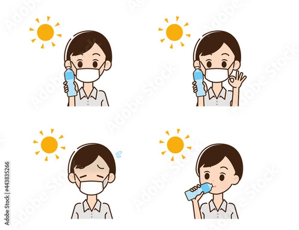 Fototapeta 熱中症対策をする男性のイラスト